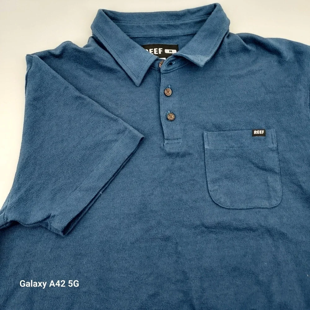 Reef Mens Blue Short Sleeve Pocket Polo‎ Shirt Size Medium